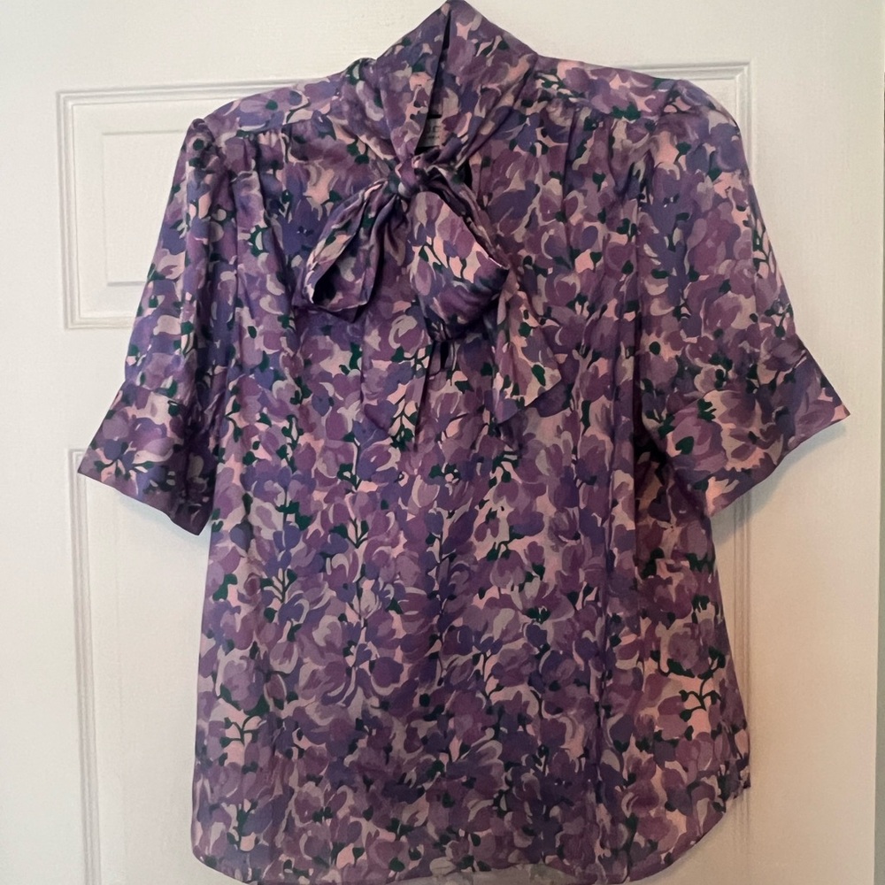 J.Crew Collection blouse Bow purple pink floral ratti ar917 sz M